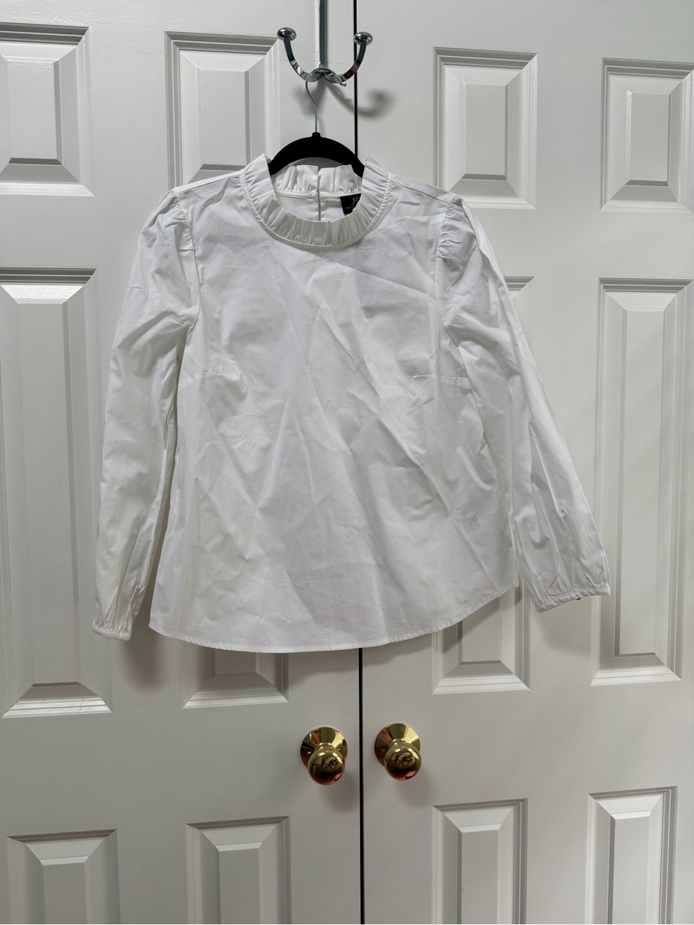 J. Crew White Ruffle Collar Blouse